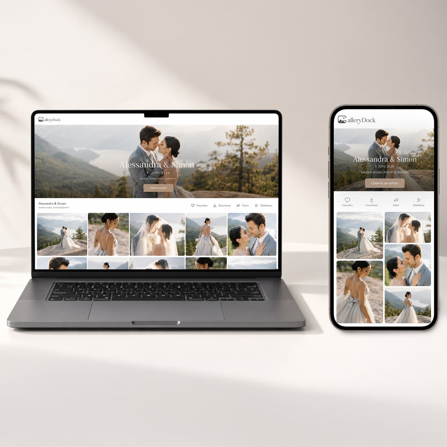 GALLERYDOCK Galerieansicht auf einem Laptop und einem Smartphone nebeneinander
