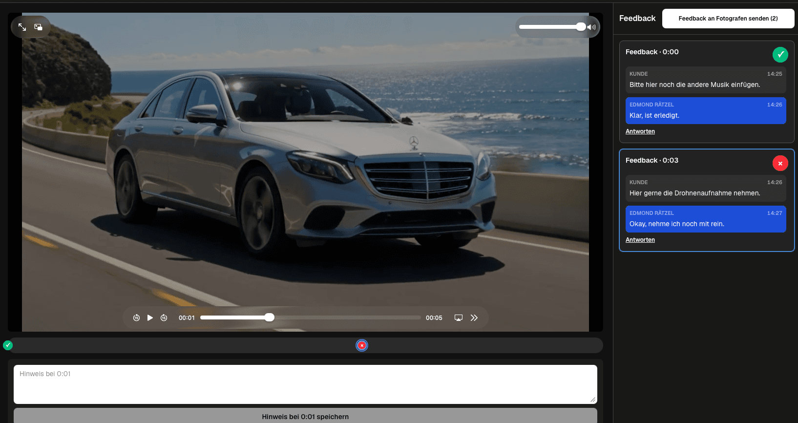 GalleryDock Video-Feedback mit Timecode-Kommentaren für Filmemacher und Videografen